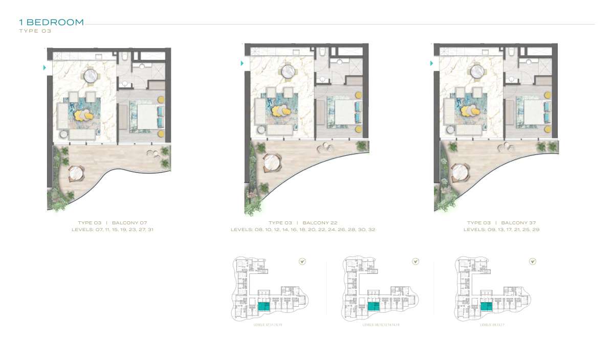 1-BHK-Type 03-Balcony 07, Type 03-Balcony 22, Type 03-Balcony 37
